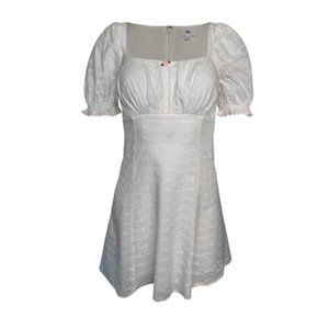 LPA Simona puff sleeve milkmaid babydoll white eyelet prairie mini dress Small